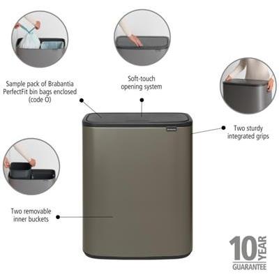 Prullenbak 2 x 30.0l Bo Brabantia platinum