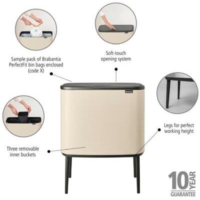 Prullenbak 3 x 11.0l Bo Brabantia soft beige