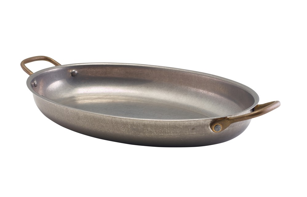 Serveerpan ovaal 34x23cm steel vintage