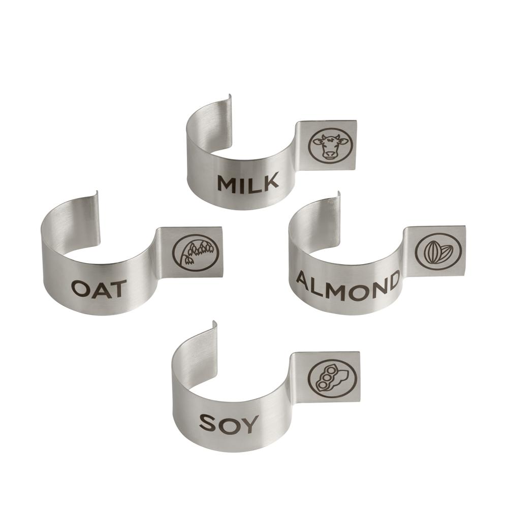 Set á 4 labelclips RVS tbv melkflessen
