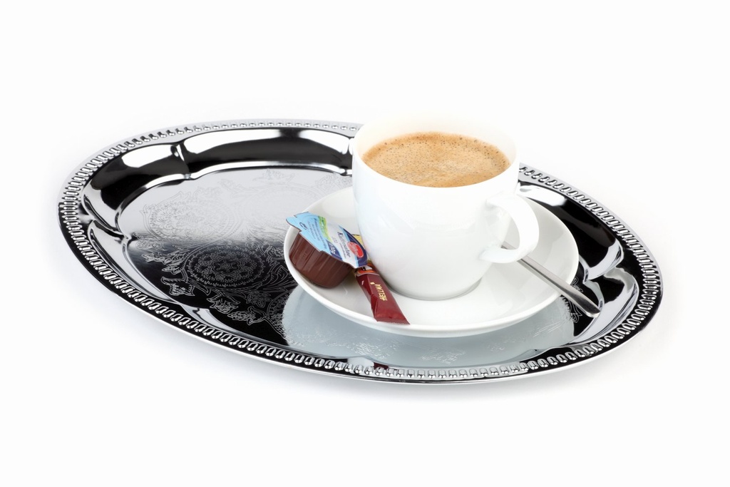 Dienblad Ovaal 31.0x23.0x1.5cm Koffiehuis Verchroomd RVS met Kleurinleg