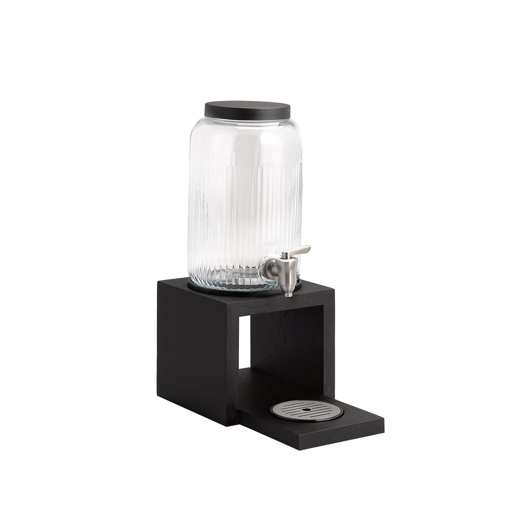 Drankdispenser 3.8 liter 18.0x18.0x41.0cm Valo zwart glazen reservoir met RVS kraan en eikenhouten onderstel
