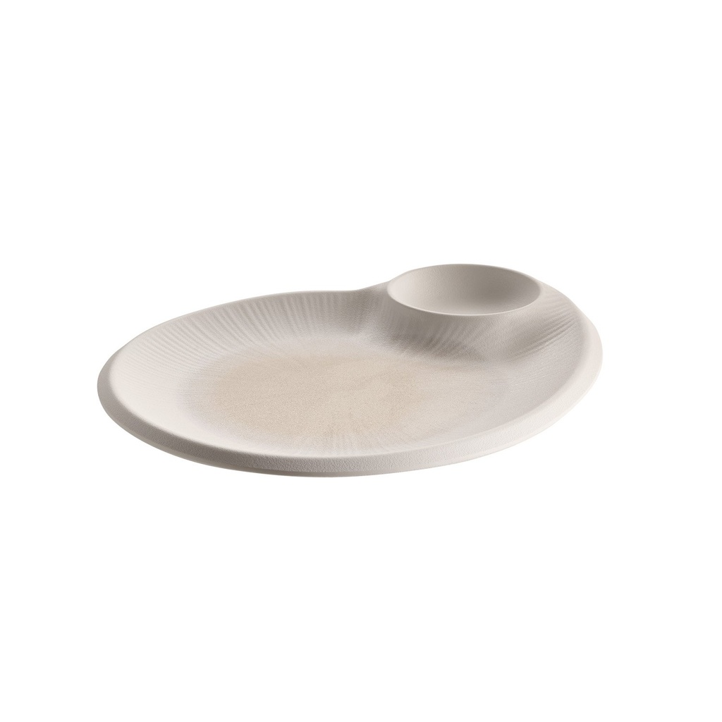 Melamine bord 30.0x25.0x2.5cm Blush wit/beige met geïntegreerde dipkom blush en inkeping 9.0cm