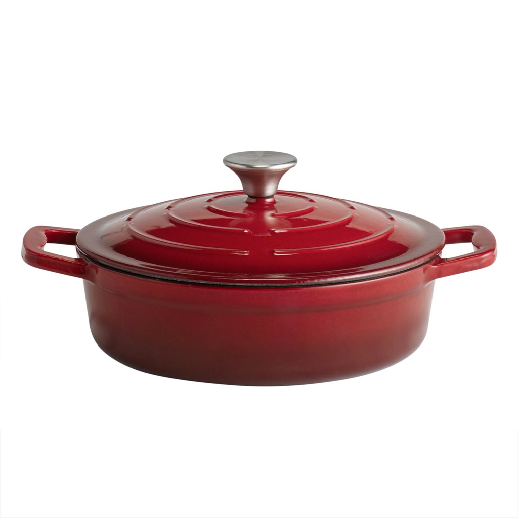 Gietijzeren braadslede met deksel 2.5 L 25.0x25.0x7.0cm crème geëmailleerd met rode binnenkant