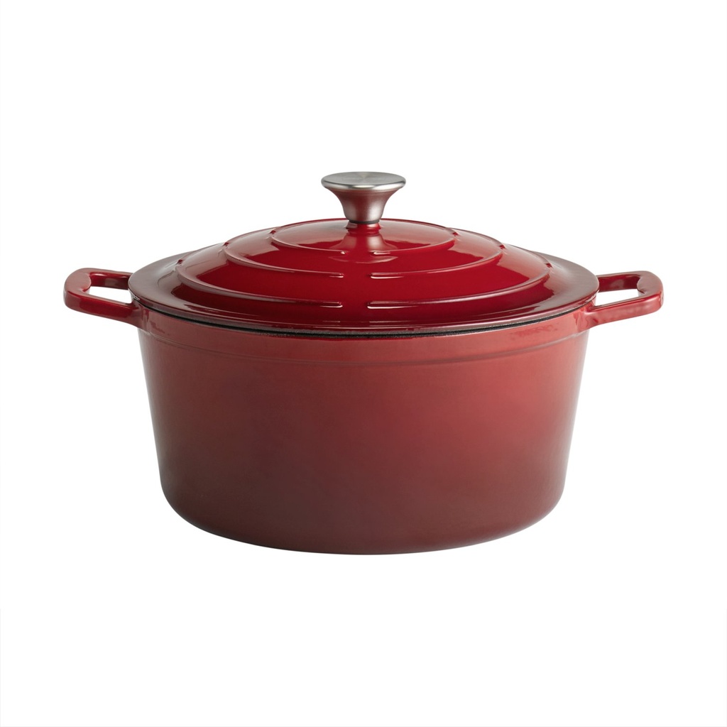 Geëmailleerde gietijzeren kookpan met deksel rode binnenkant 6.0 liter 28.0x28.0x13.0cm crème