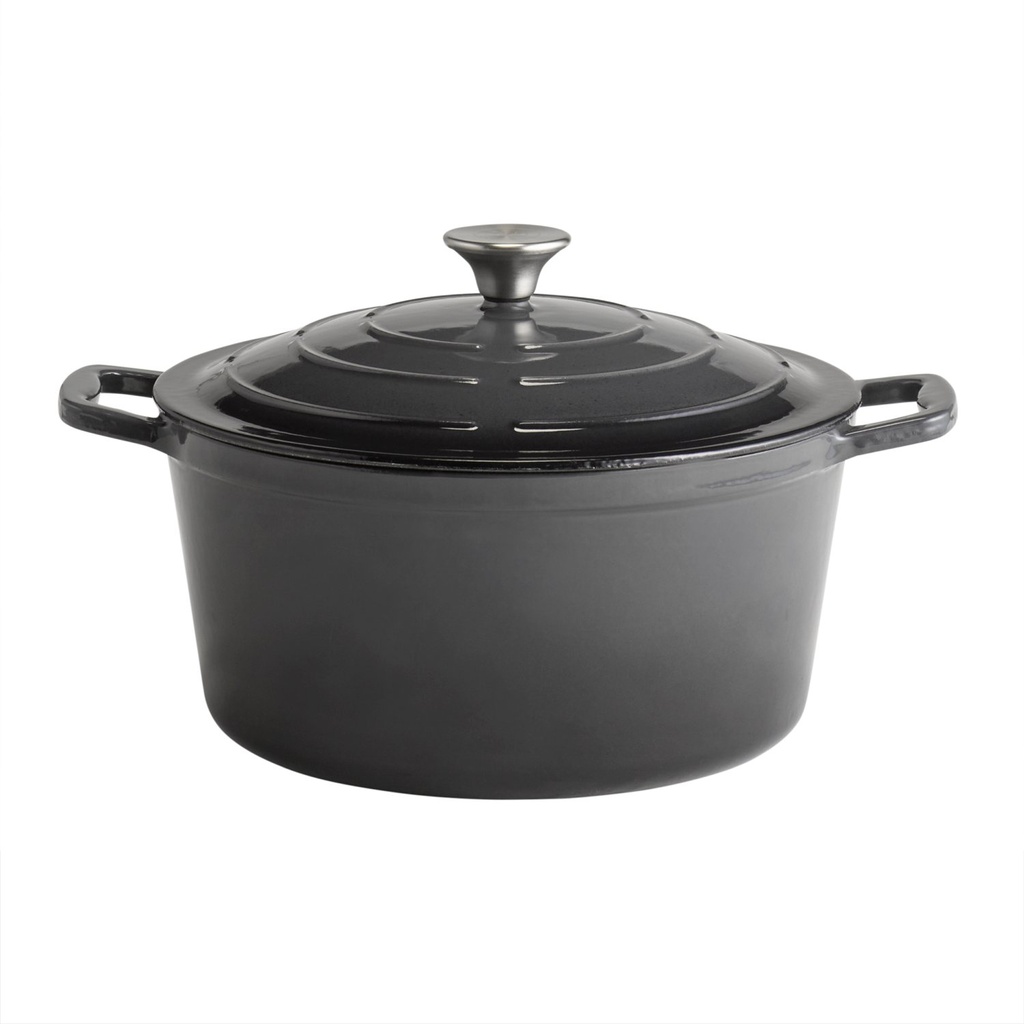 Geëmailleerde gietijzeren braadpan Ø 28.0cm H 13.0cm 6.0 liter crème antraciet binnenzijde