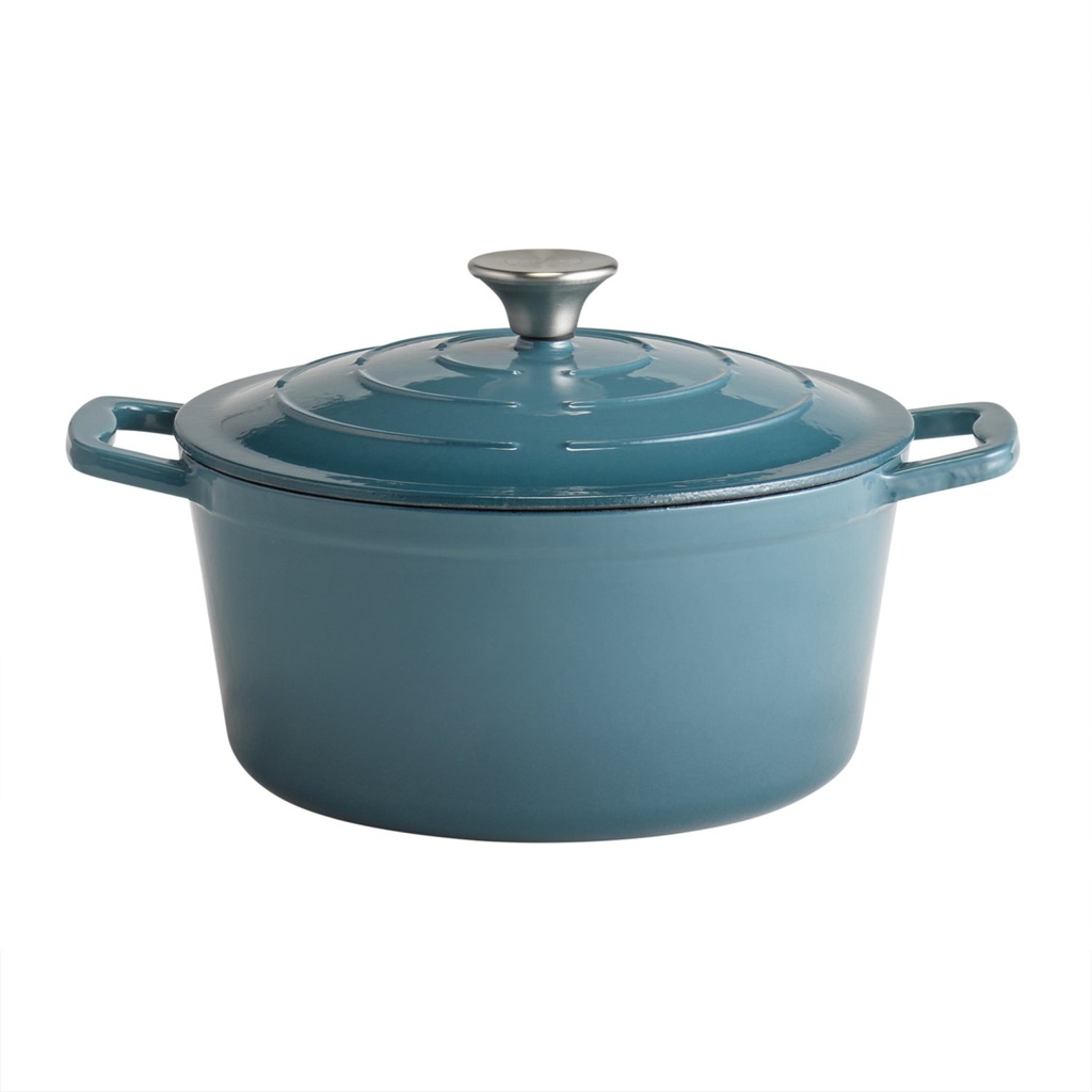 Geëmailleerde gietijzeren kookpan met deksel 4.0 liter 25.0x25.0x11.5cm crème met turquoise binnenzijde