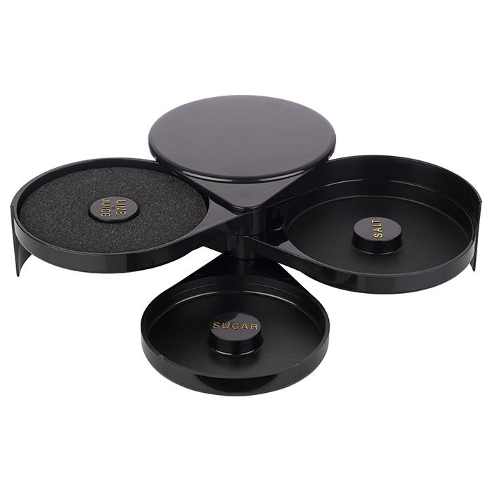 Glasrimmer 20.0x15.5x7.0cm zwart kunststof met 3 vakken voor limoensap zout en suiker
