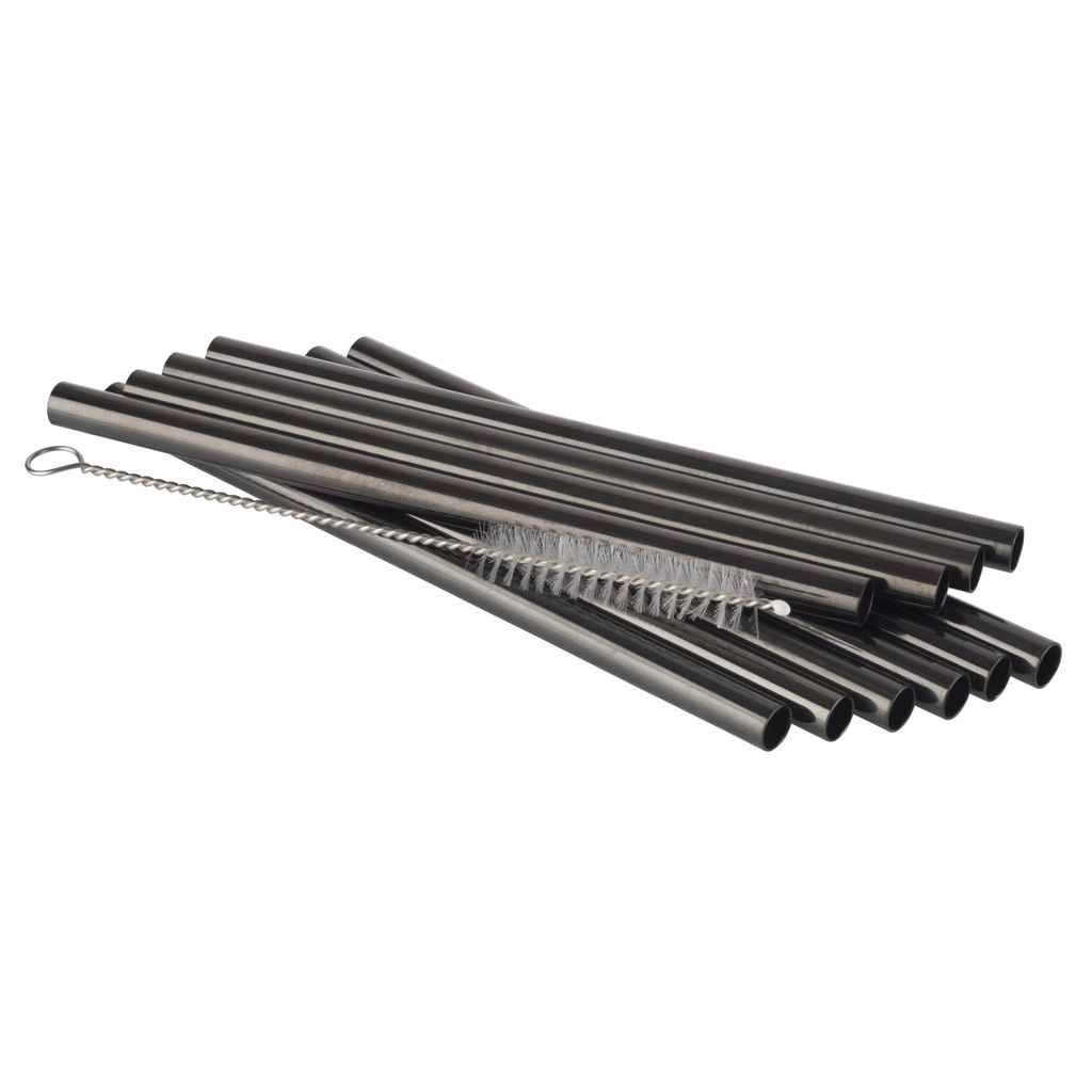 11-delige RVS Rietjes Set Ø 0.8x15.0cm Gunmetal look