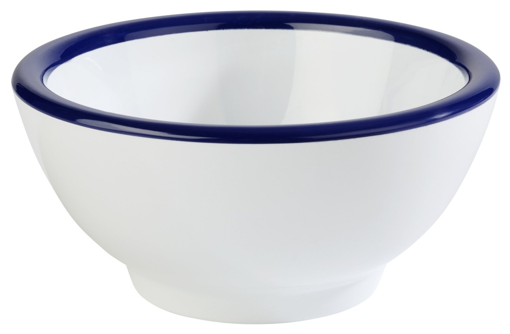 Melamine kom 0.3 liter 13.0x13.0x6.5cm emaille look wit met blauwe rand