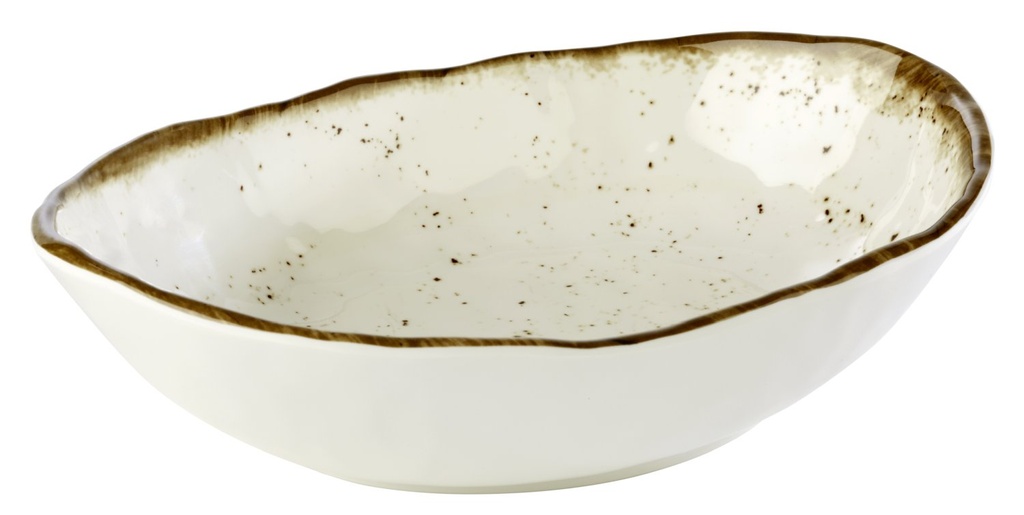 Schaal ovaal melamine 28.5x21.0x7.5cm Stone Art bruin decor met witte rand