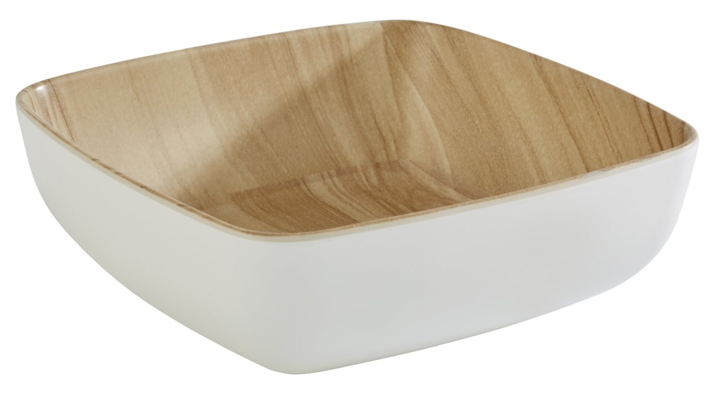 Schaal Frida wit 16.5x16.5x5.5cm melamine met houten afwerking binnenzijde