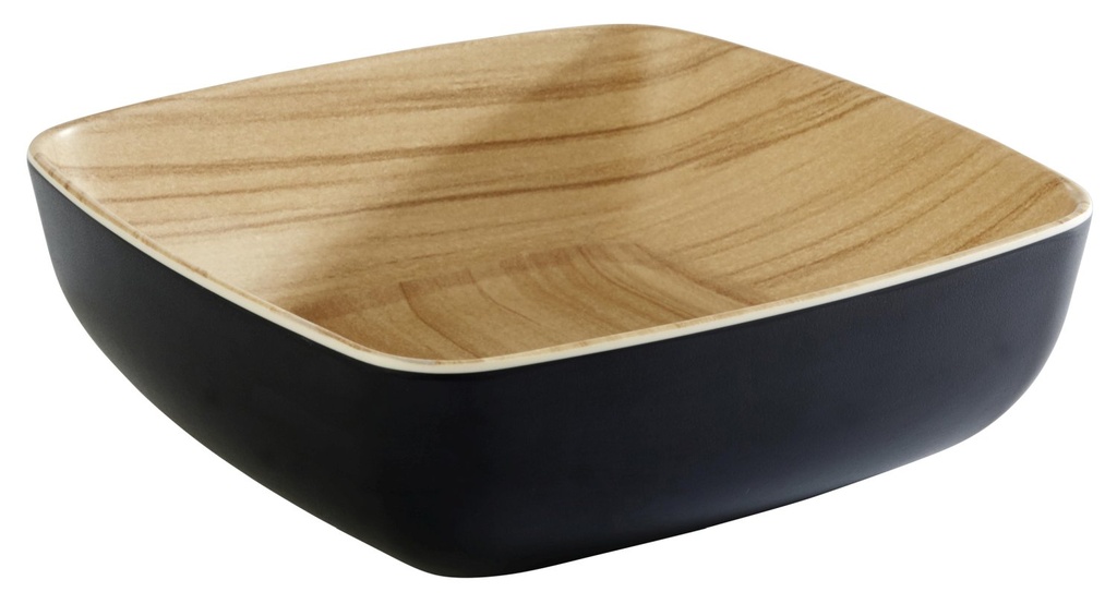 Kom 16.5x16.5x5.5cm Frida 16 melamine binnenzijde houtlook buitenzijde zwart
