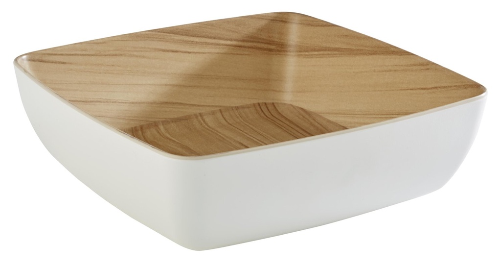 Schaal 25.0x25.0x7.5cm Frida wit melamine binnenkant houtlook buitenkant