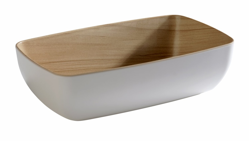Melamine Kom GN 1/4 26.5x16.2x7.5cm Frida binnenkant houtlook buitenkant wit