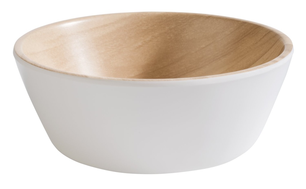 Kom 12.5x12.5x4.5cm Frida melamine binnenzijde houtlook buitenzijde wit