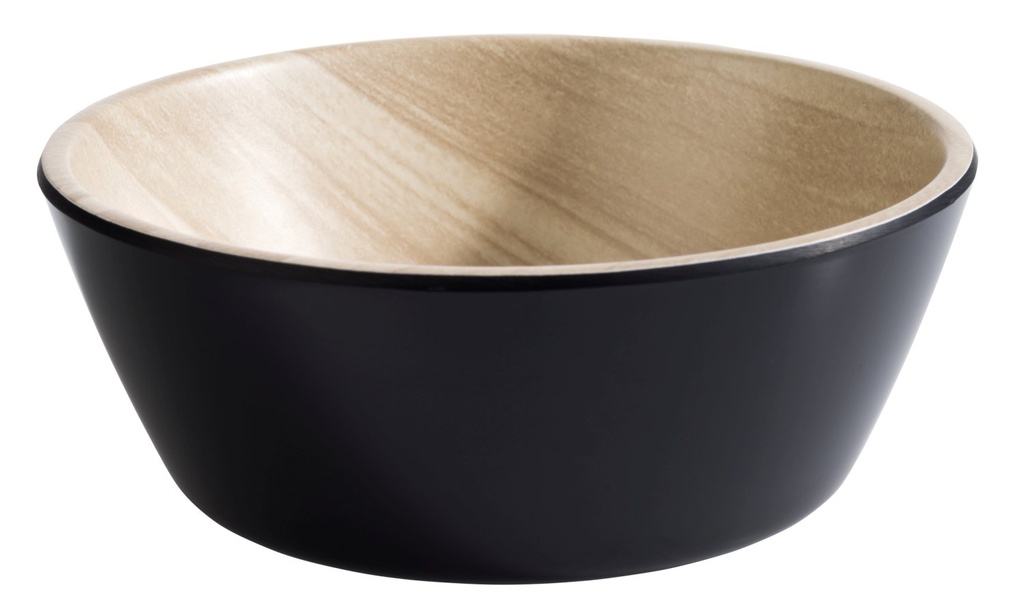 Kom 12.5x12.5x4.5cm Frida melamine binnenkant houtoptiek buitenkant zwart