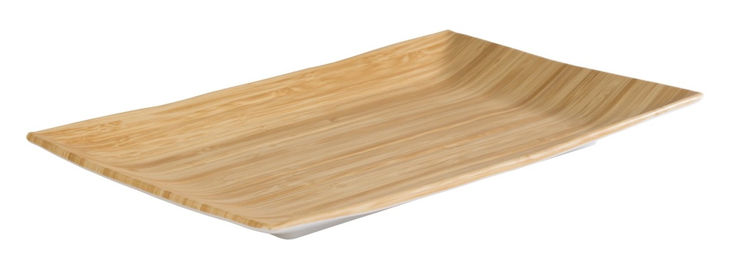 Presenteerschaal bamboe-look met witte melamine binnenzijde 34.5x21.5x3.0cm
