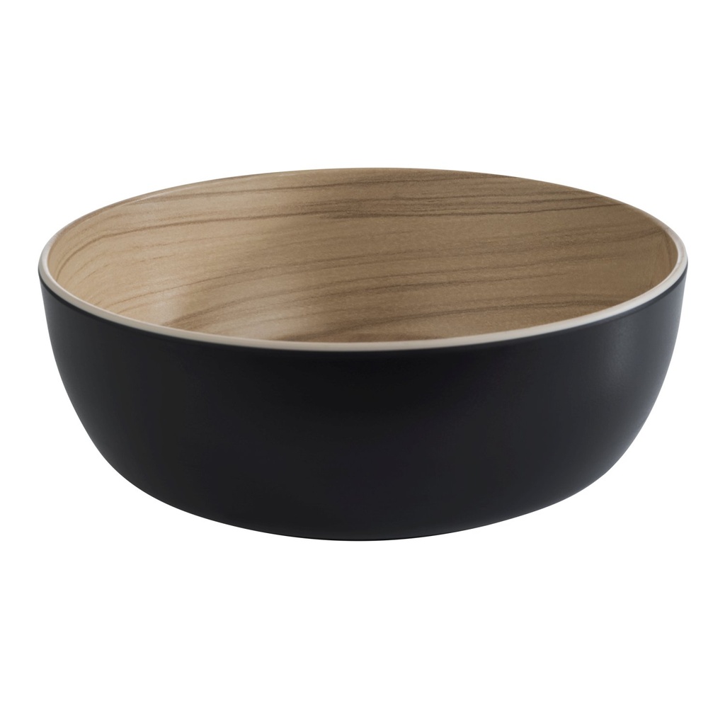 Schaal 21.5x21.5x7.5cm Frida zwart melamine met houtlook binnenzijde