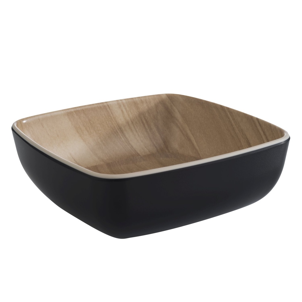 Kom 12.5x12.5x4.5cm Frida melamine binnenzijde houtoptiek buitenzijde zwart