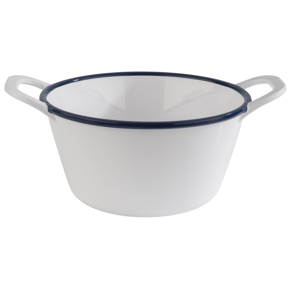 Kom 1.0 liter 21.5x16.5x9.5cm Emaille look melamine wit blauwe rand