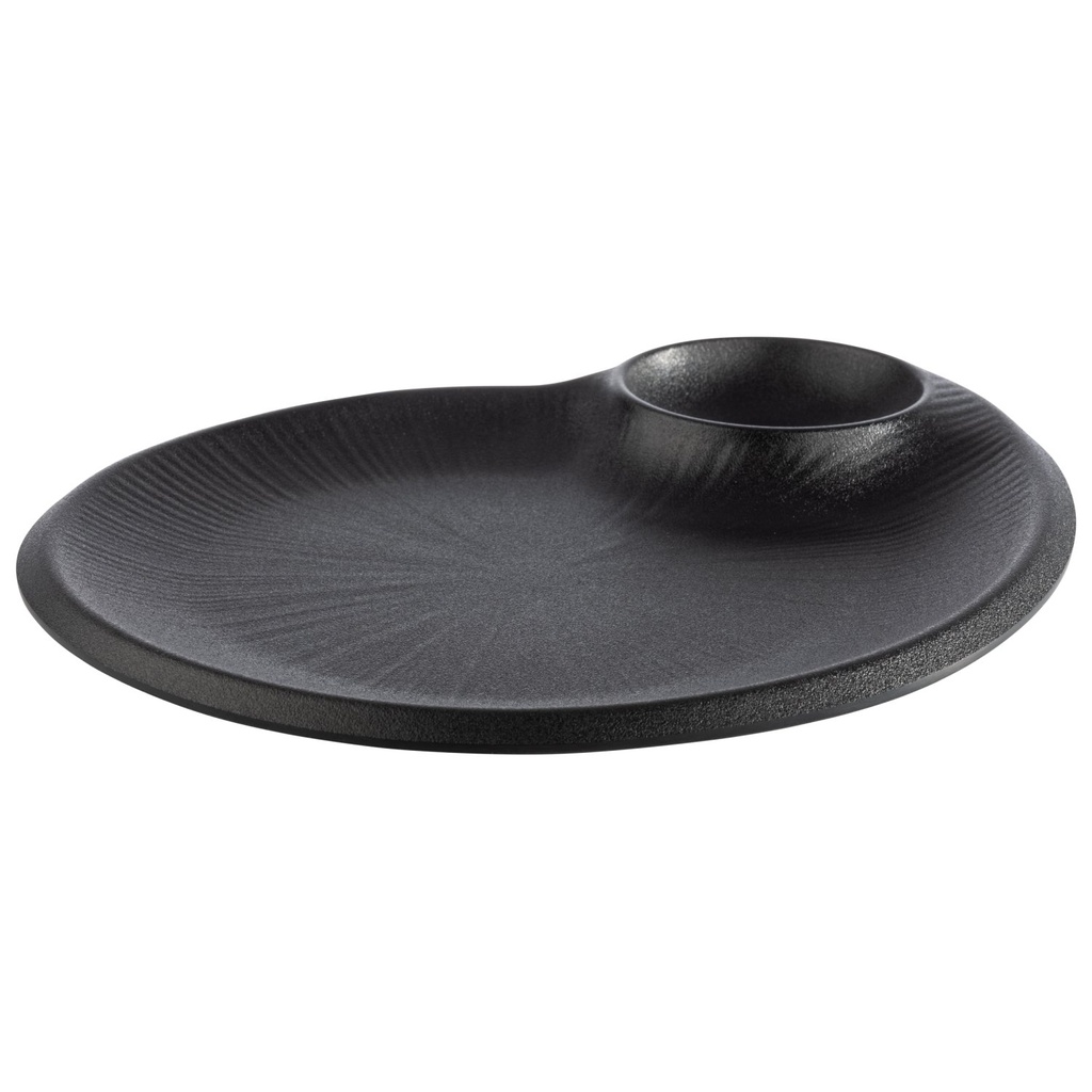 Melamine bord met geïntegreerde dipkom 30.0x25.0 H 2.5 Ø 9.0cm Nero zwart