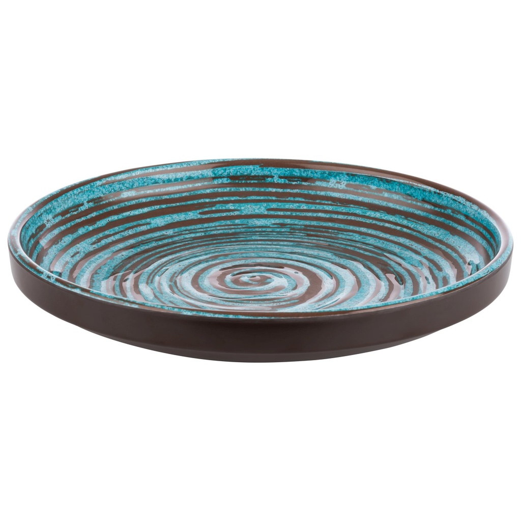 Melamine bord 23.0x23.0x3.5cm Cancun Turquoise met bruin decor (binnenzijde), bruine buitenzijde