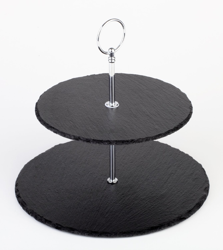 Etagère 2 etages Ø 25.0/20.0 cm H 24.0 cm dikte 0.4-0.7cm 25.0x25.0x24.0cm naturel leisteen