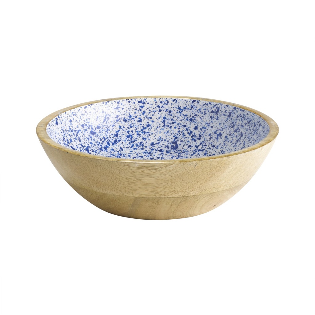 Kom mangohout wit blauw vanbinnen Ø 24.0x7.5cm 1.1 liter - niet meer leverbaar