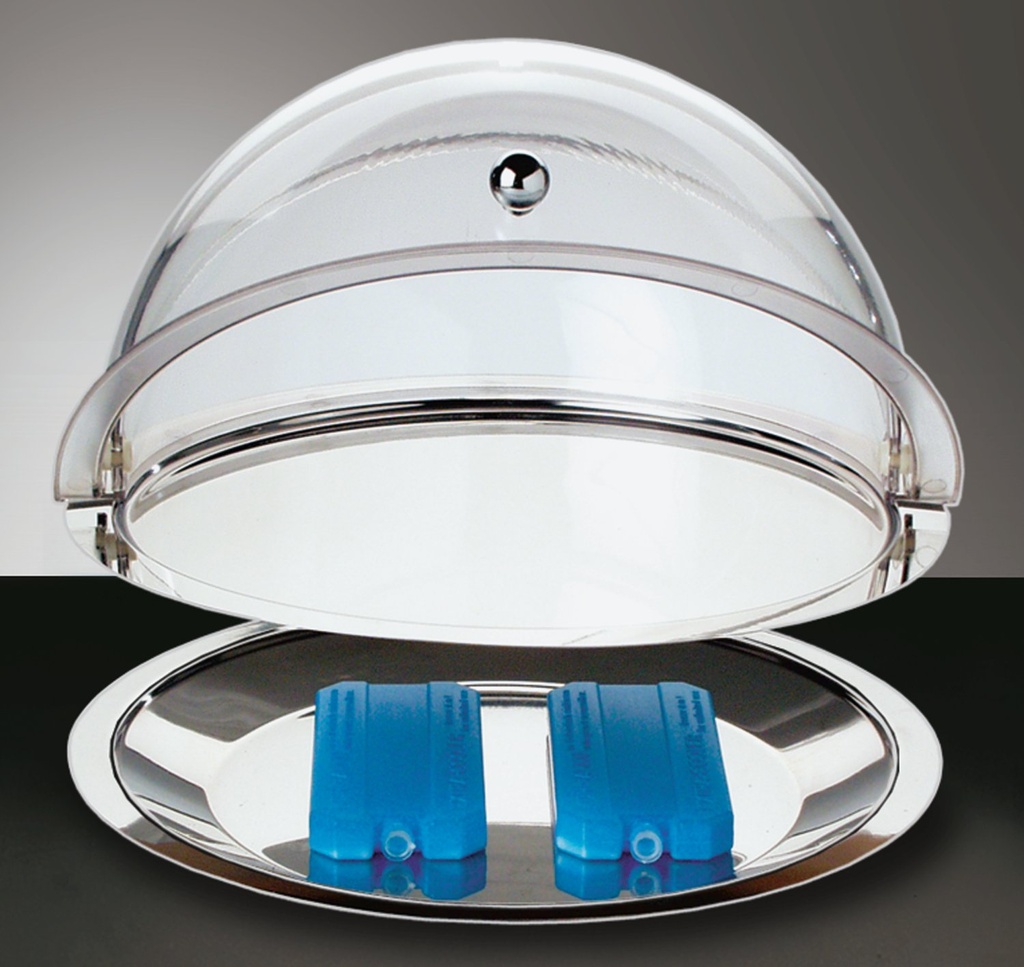 Thermoset 5-delig met diepe schaal 2 koelbakken en ronde rolkap 38.0x38.0x24.0cm Ø 38.0cm RVS