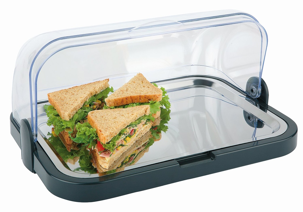 Presentatievitrine 44.0x32.0x20.5cm Robuust Design Zwart met RVS schaal ca 39.0x28.0cm en 2.0 koelelementen set van 4