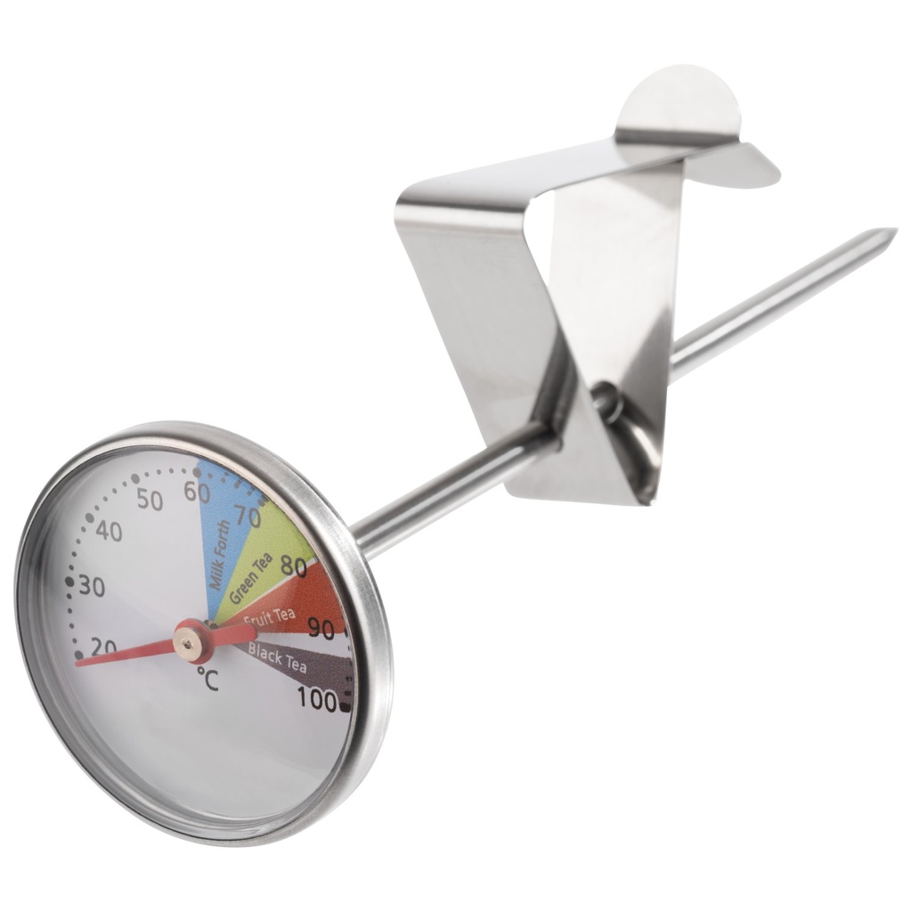 Melkthermometer Ø 4.0xH 13.5cm RVS 18/8 glas met clip in hoogte verstelbaar