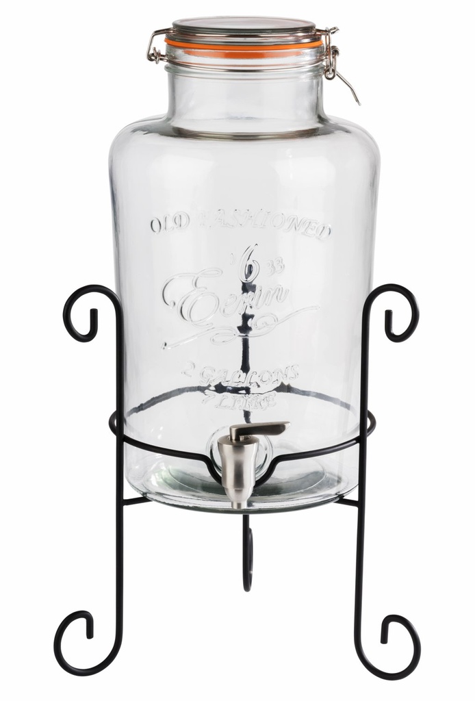 Glazen drankdispenser met RVS kraan en zwarte metalen standaard 7.0 liter 27.0x27.0x50.5cm Klassiek