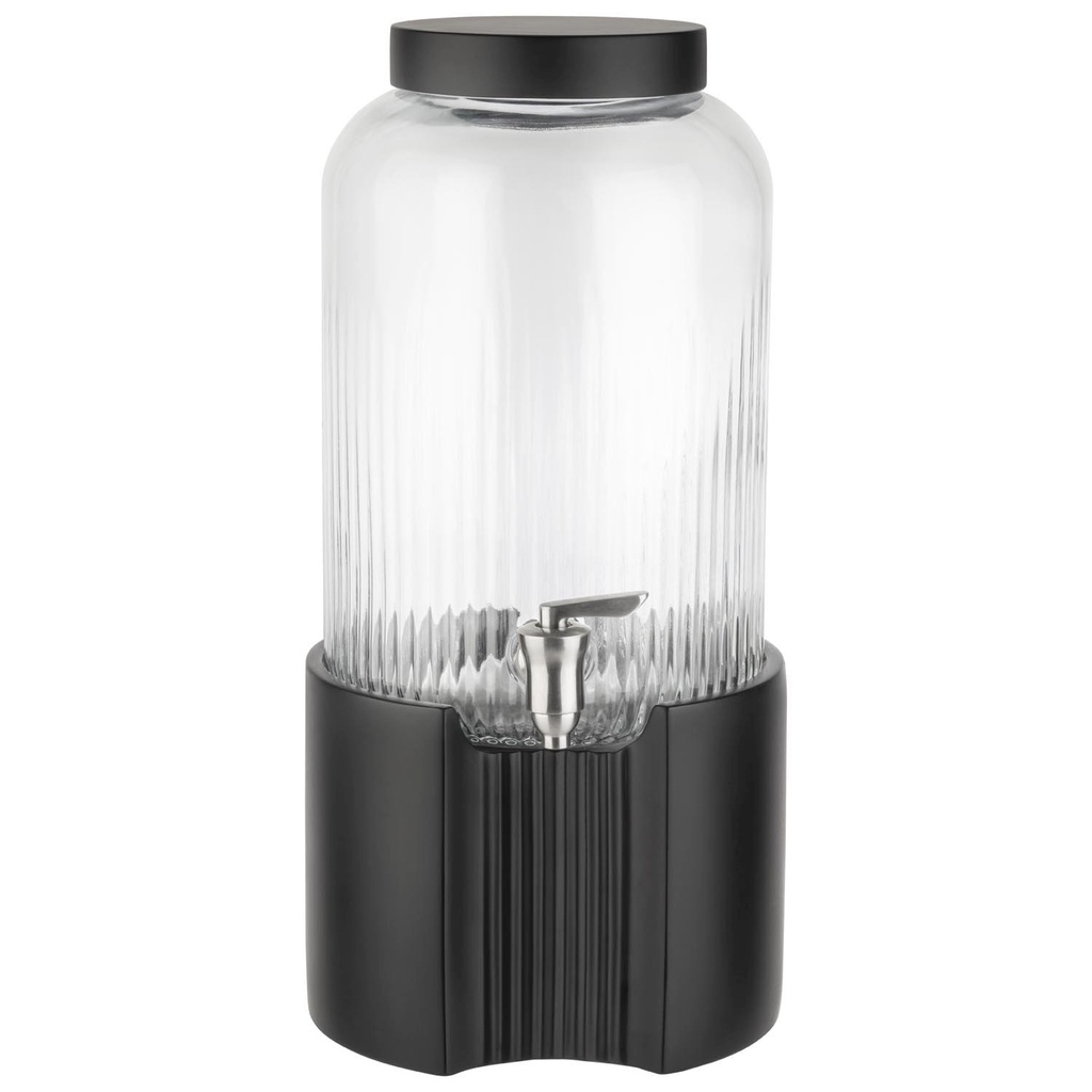 Drankdispenser 7.0 liter glazen reservoir RVS tapkraan betonnen voet en deksel 22.0x22.0x45.0cm zwart