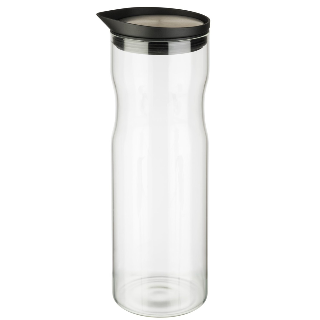 Glazen karaf met RVS 18/8 siliconen deksel mat gepolijst 1.0 liter Ø 8.0 cm H 25.0 cm 8.0x8.0x25.0cm