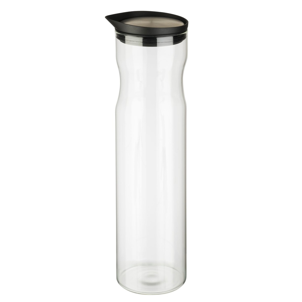 Glazen karaf 1.3 liter met rvs 18/8 siliconen deksel mat gepolijst 8.0x8.0x32.0cm