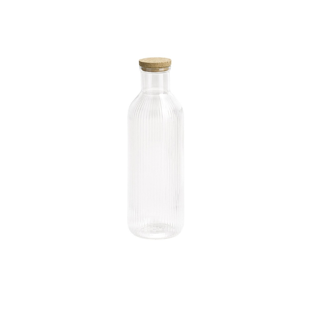 Glazen karaf met lijnen en kurken deksel 1.0 liter 9.0x9.0x27.0cm