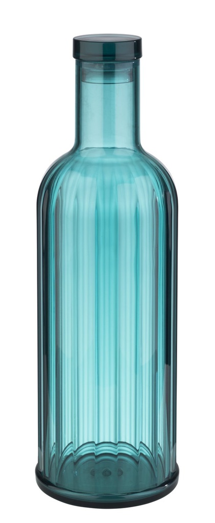 Kunststof karaf met siliconen strepen 1.0 liter 9.0x9.0x28.5cm MS turkoois
