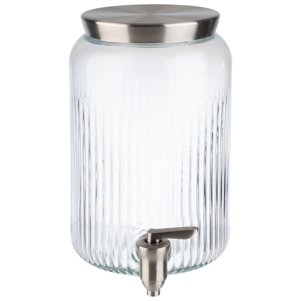 Drankendispenser glas RVS met deksel en tapkraan 3.8 liter 16.0x16.0x25.0cm