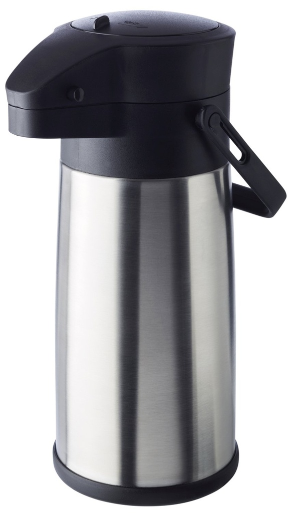 Airpot polypropyleen dubbelwandig met draaggreep en drukknop 13.5x13.5x32.5cm Budget RVS satijn