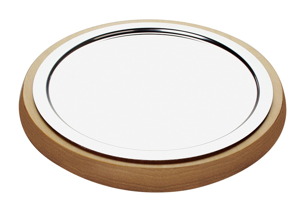 Gekoelde Buffetpresentatie 48.0x48.0x6.0cm met rond koelelement Ø48.0x6.0cm 1x houten box met plastic inzetstuk en 1x RVS schaal 38.0cm