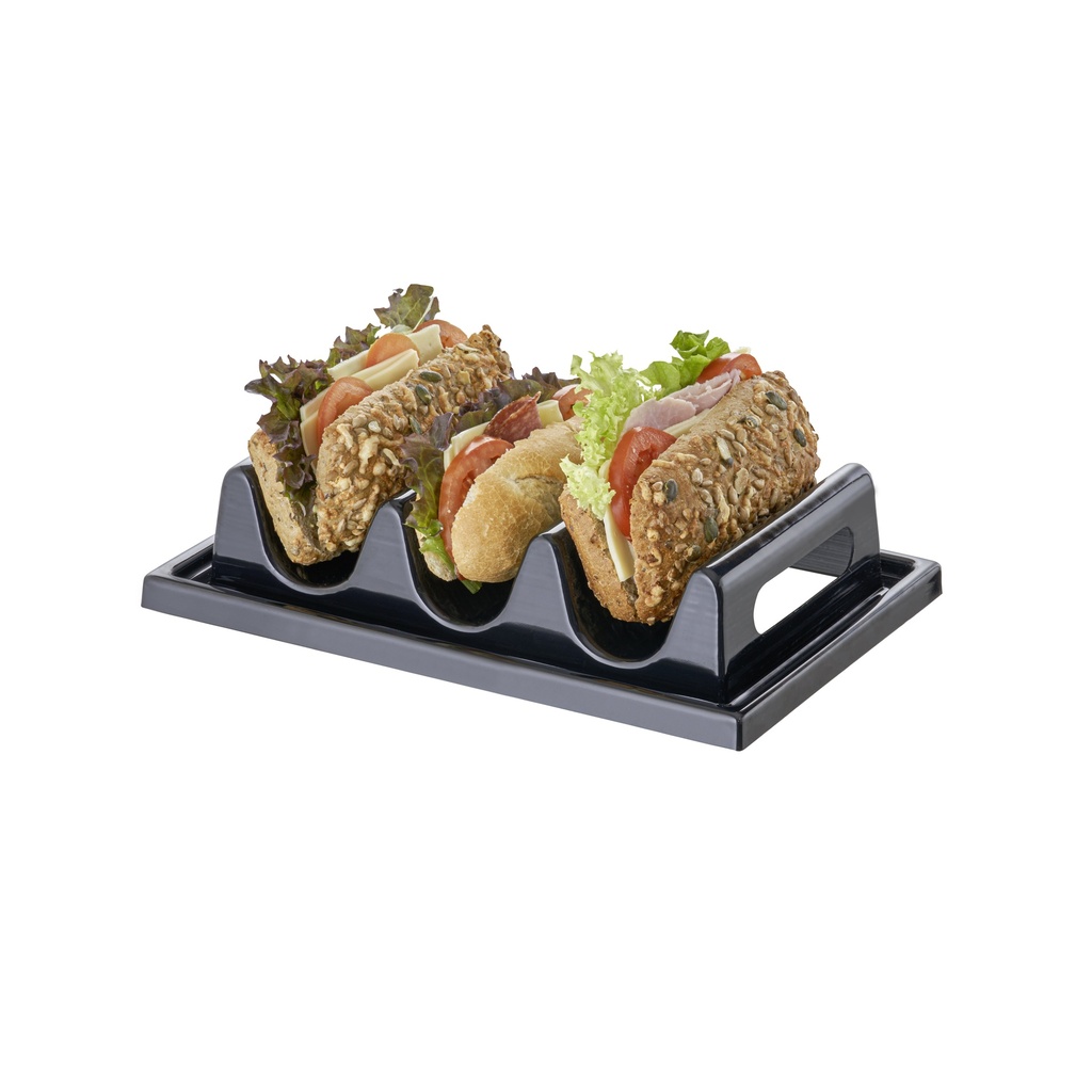 Snackpresenter voor 3 baguettes 29.0x19.0x6.5cm polystyreen zwart vaatwasmachinebestendig