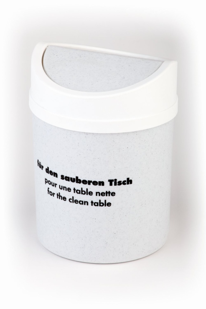 Tafelafvalbak rond Ø 12.5x18.0cm granietlook zwenkdeksel wit kunststof