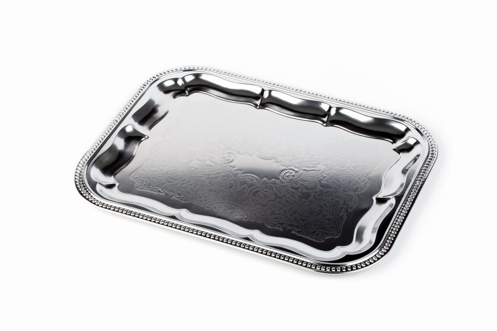 Feestschaal rechthoekig 41.0x31.0x1.5cm vernikkeld en hoogglans verchroomd