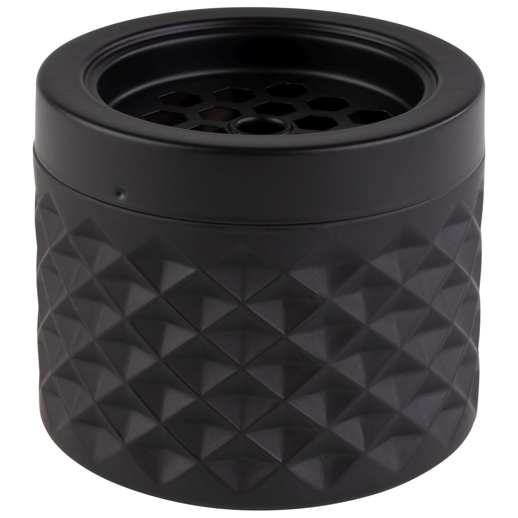 Asbak 9.5x9.5x8.0cm Nebula mat zwart glas zwart geborsteld metaal met bajonetsluiting