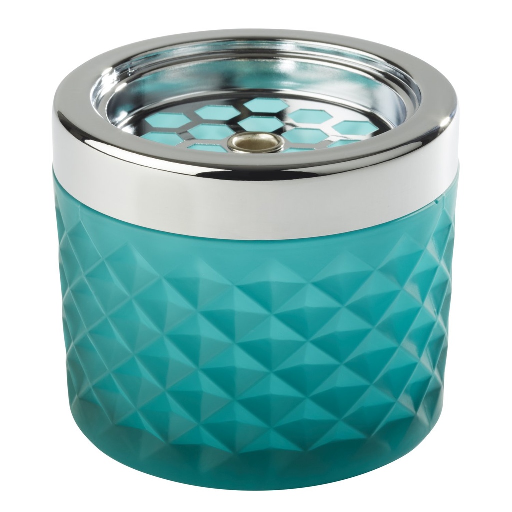 Asbak 9.5x9.5x8.0cm Nebula turquoise met mat verchroomde bajonetsluiting glas