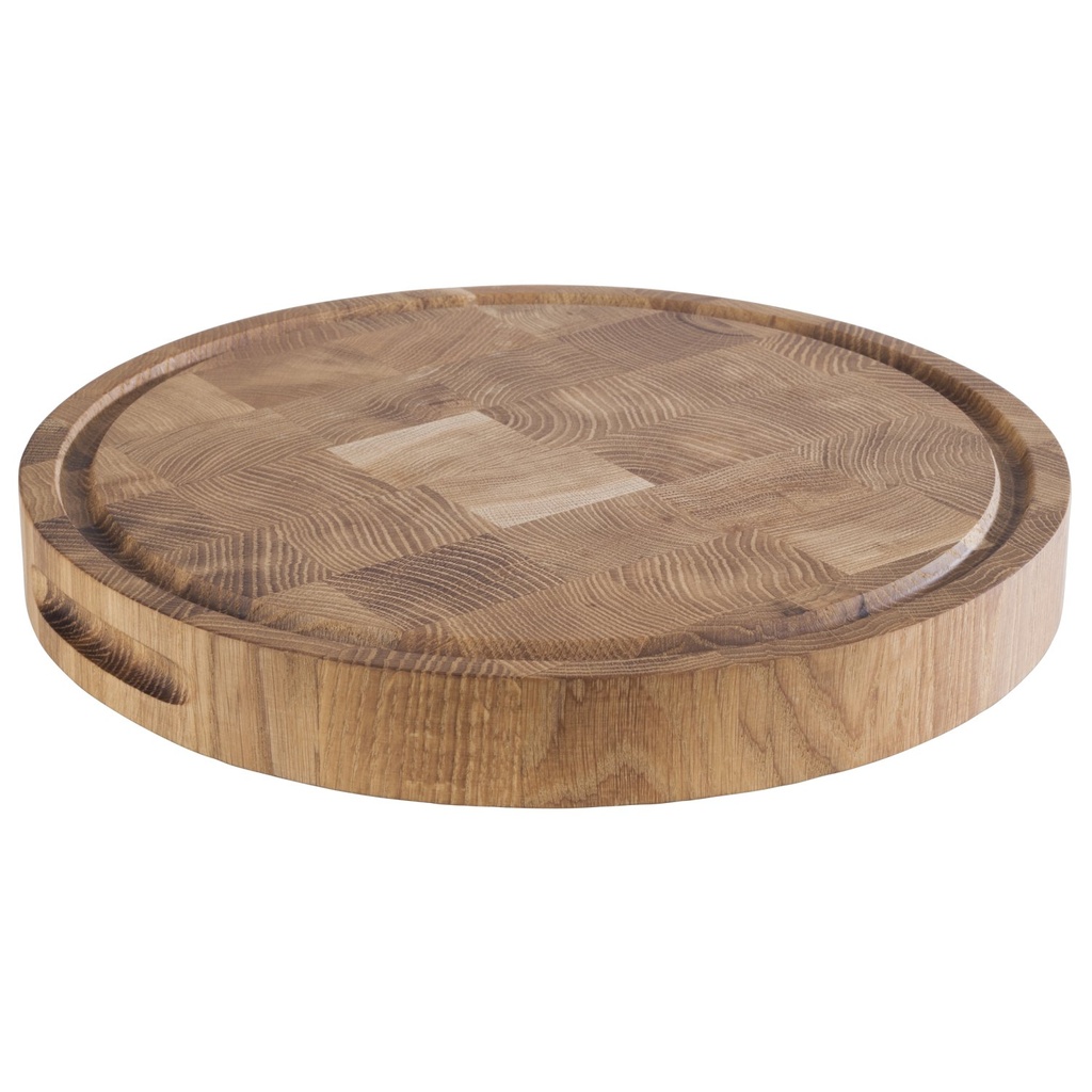 Snijplank 33.0x33.0x4.5cm Profi Eikenhout met sapgeul en 2 zijdelingse handgrepen