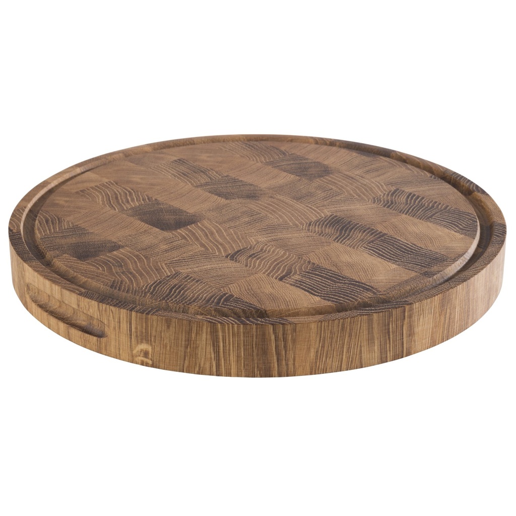 Eikenhouten snijplank met sapgeul en 2 handgrepen 39.0x39.0x4.5cm Profi