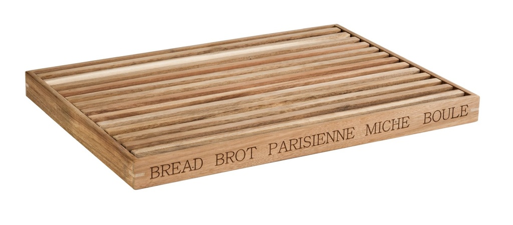 Broodsnijplank met uitneembare kruimellade en 4 antislipvoetjes 48.0x34.0x3.5cm acaciahout