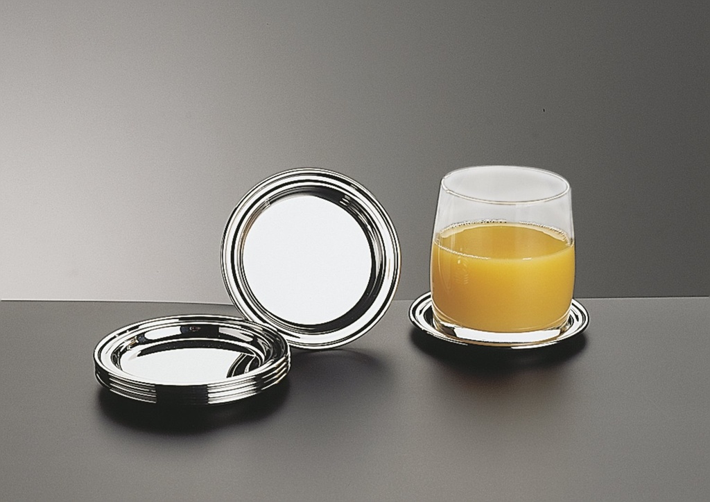 Onderzetters set van 6 rond Ø 10.0 cm (10.5x10.5x2.5cm) 18/10 roestvrij staal gepolijst opgerolde rand